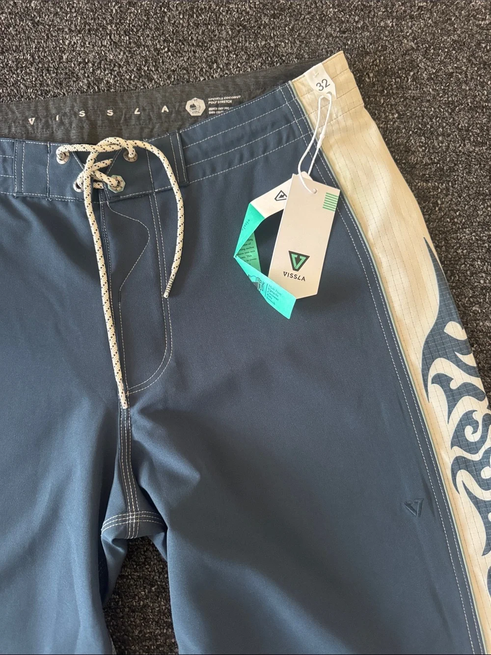VISSLA Blue Swim Board Shorts with Tan Side Panels